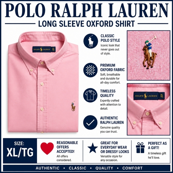 Polo Ralph Lauren Other - Polo Ralph Lauren Pink Long Sleeve Button Down Shirt XL / TG